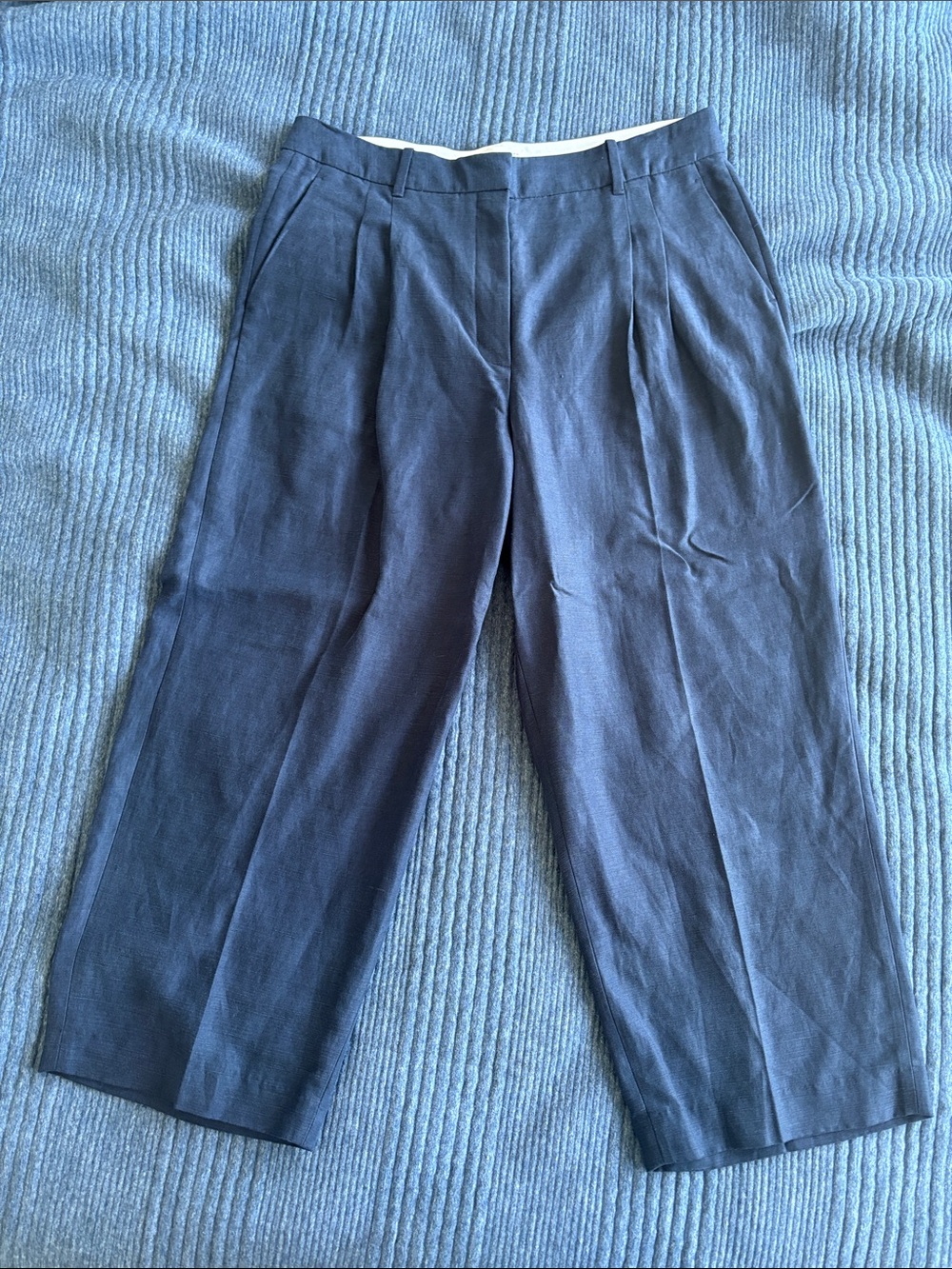 Aritzia The Effortless Pant Linen Cropped Dark Night Navy Size 14